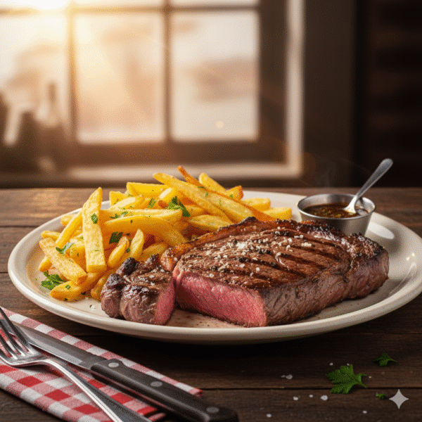 Bife de Chorizo Premium con papas a la española Bife de Chorizo Premium con papas a la española