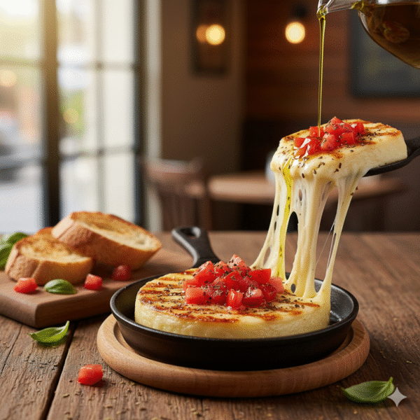 Provoleta a la parrilla con Tomate y Orégano Provoleta a la parrilla con Tomate y Orégano